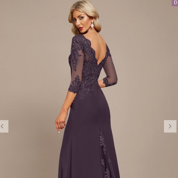 Trumpet/Mermaid V-Neck Sweep Train Lace Chiffon Evening Dress With Sequins - Picture 3 of 3